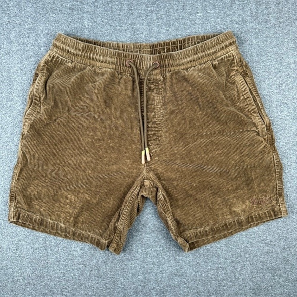 Seager Men Brown Corduroy Shorts Elastic Waist Drawstring Size S Cotton Skate